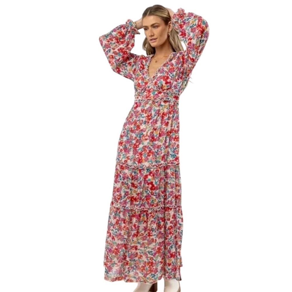 BOHME Floral Long Sleeve Maxi Dress Size XS
